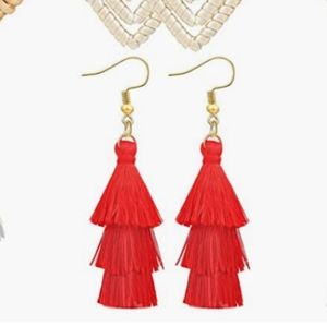 Women Handmade Boho Red Tassel Earrings Lightweight